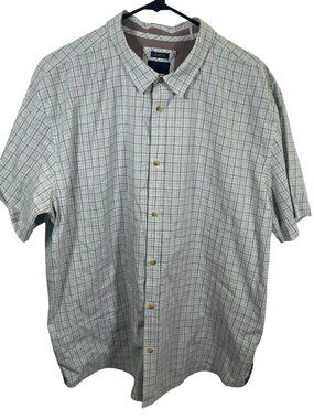 prAna Plaid Shirt Mens 2XL White Gray Blue SS Button Down Slim Fit